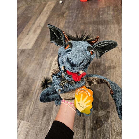 Folkmanis Sky Dragon Hand Puppet Teal Blue 24” Full Body Plush Toy Stuffed new - Picture 6 of 6